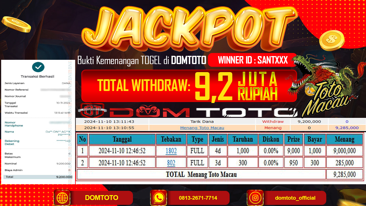 JACKPOT TOTOMACAU  10 NOVEMBER 2024